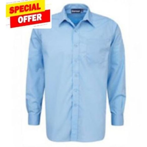 OBSOLETE PRODUCT - SALE Boys Long Sleeve Shirt, Absolute Essentials Plain Schoolwear Items, Free delivery to school, Immaculate Conception Primary, St John Fisher Primary, St Wilfrids Primary